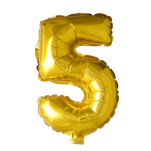 St. Folie ballon nummer '5' goud (41 cm) / per 6