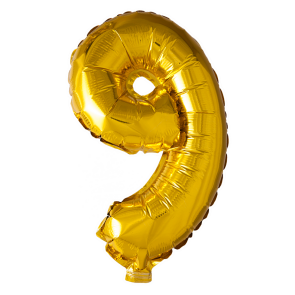 St. Folie ballon nummer '9' goud (41 cm) per 6