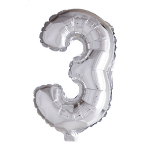 St. Folie ballon nummer '3' zilver (41 cm) / per 6