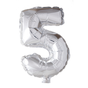 St. Folie ballon nummer '5' zilver (41 cm) / per 6