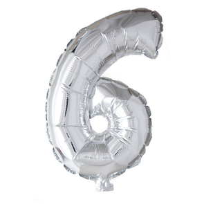 St. Folie ballon nummer '6' zilver (41 cm) / per 6