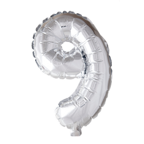 St. Folie ballon nummer '9' zilver (41 cm) / per 6