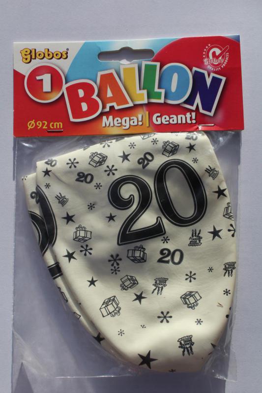Cijfer 20 Megaballon 92cm lucht zakje a 1 ballon