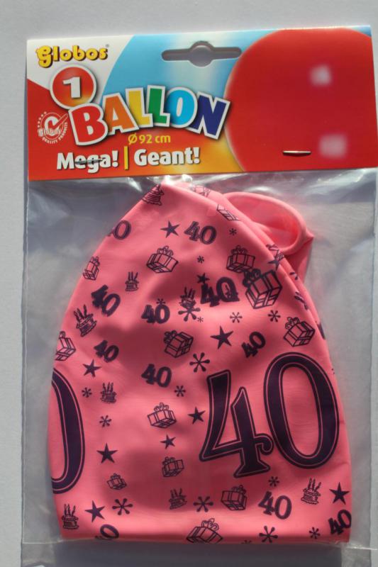 Cijfer 40 Megaballon 92cm lucht zakje a 1 ballon