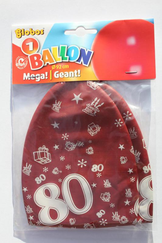 Cijfer 80 Megaballon 92cm lucht zakje a 1 ballon