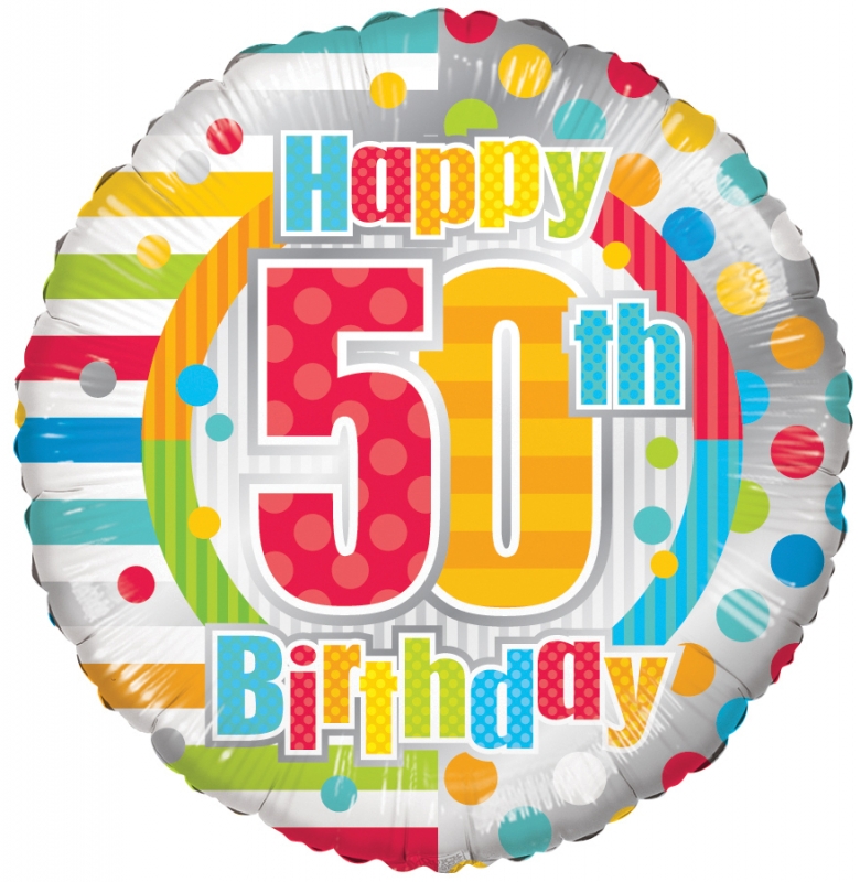 Foilballoon round , 18" - happy 50th birthday dots & lines / per 3