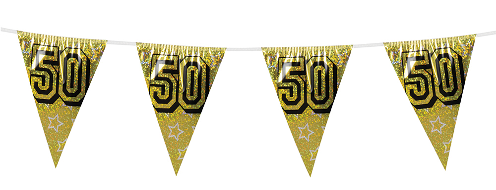 St. Holografische vlaggenlijn '50' goud (8 m) per 6
