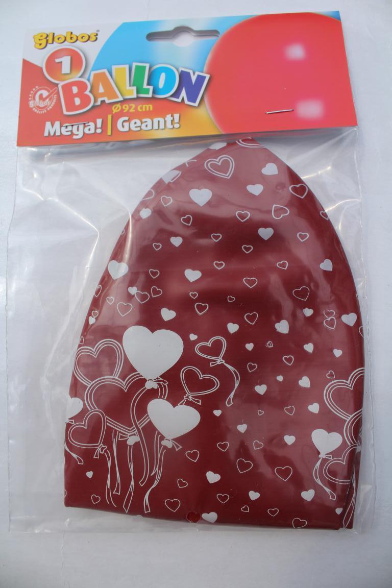 Megaballon (92cm) rood met harten wit zakje a 1 ballon per 2