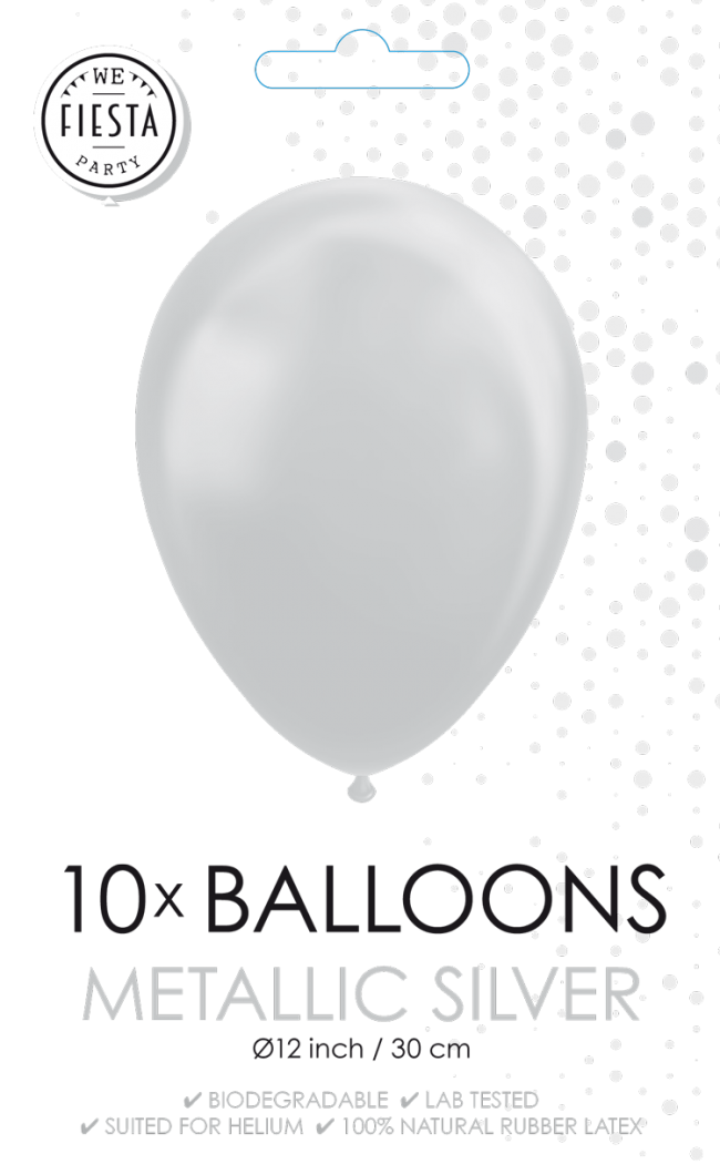10 Balloons 12" clear metallic silver 10 stuks per 6