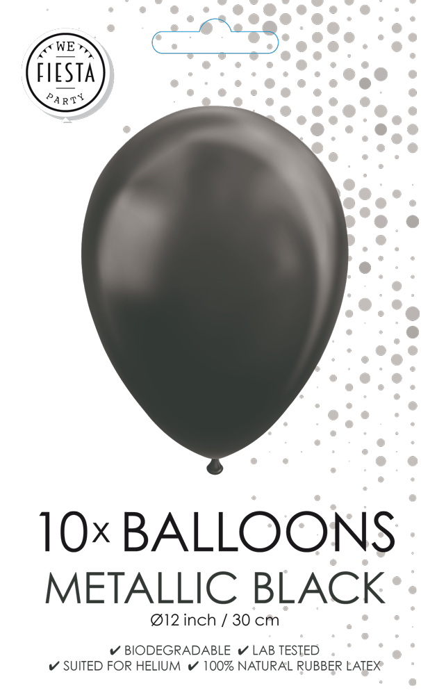10 Balloons 12" clear metallic black 10 stuks per 6