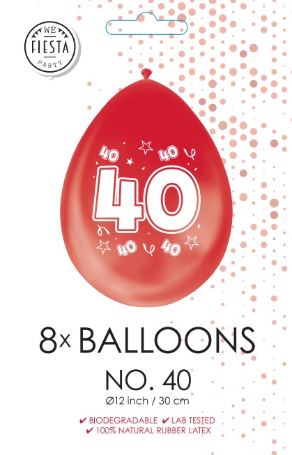 40 Jaar Ballonnen Robijn Rood - 8 stuks / per 6