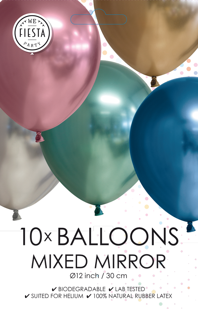 10 Chrome / Mirror balloons, 12'' - mixed colors