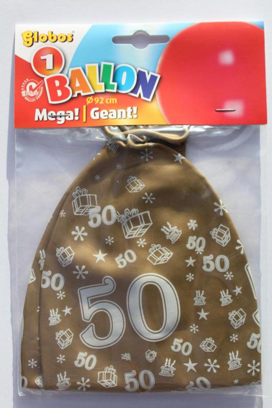 Megaballon 50 Jaar Goud zakje a 1 ballon (92cm) per 2