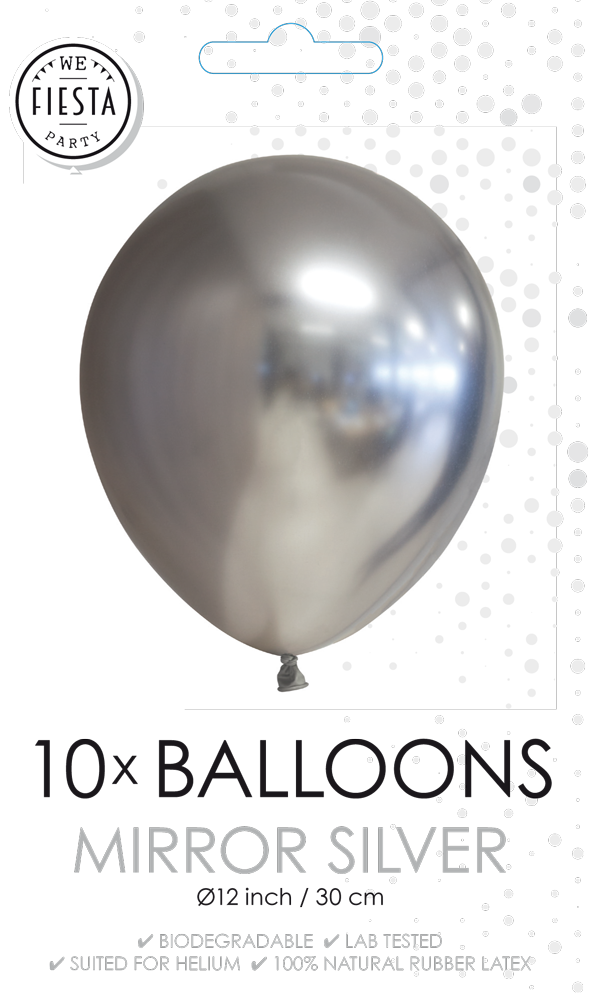 10 Chrome / Mirror balloons, 12'' Silver per 6