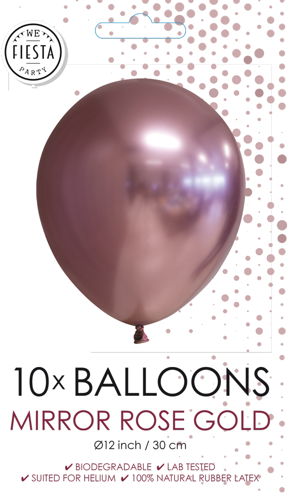 10 Chrome / Mirror balloons, 12'' Rose Gold per 6