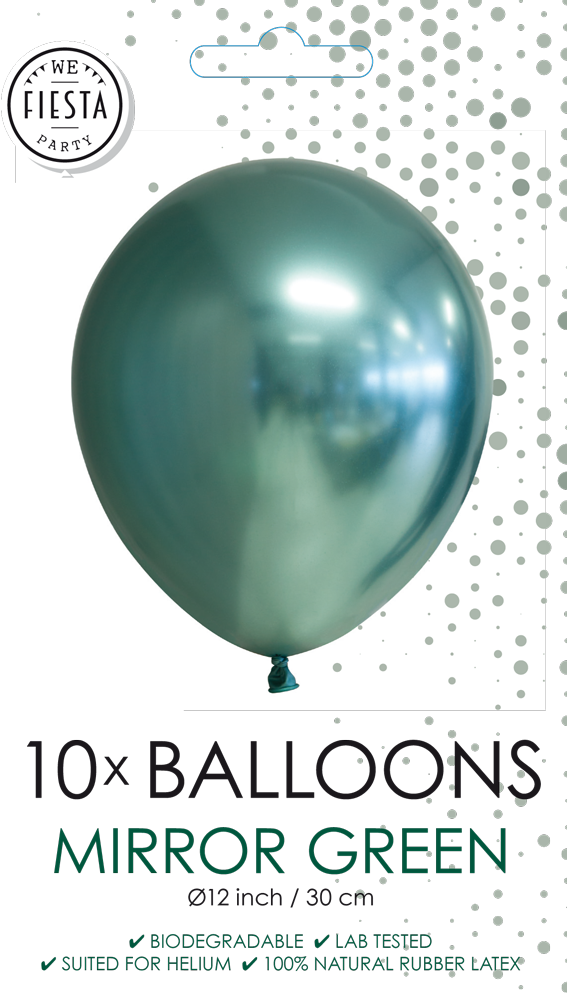 10 Chrome / Mirror balloons, 12'' Green per 6