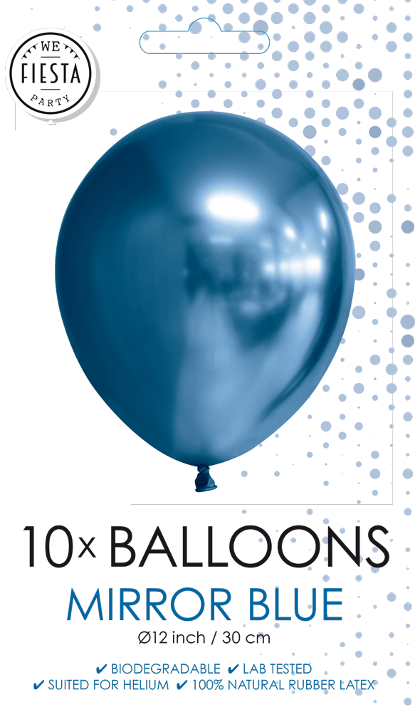 10 Chrome / Mirror balloons, 12'' blue per 6