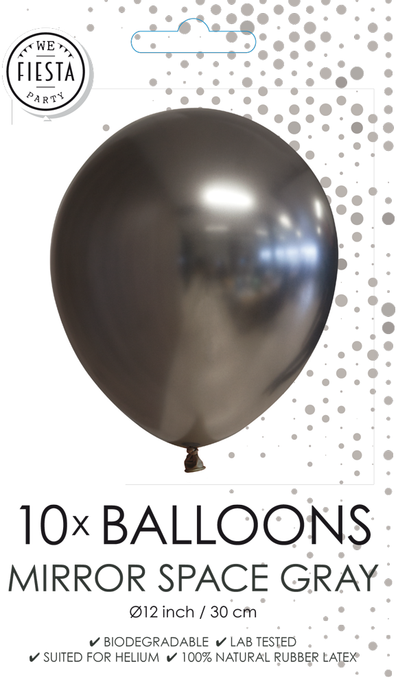 10 Chrome / Mirror balloons, 12'' space grey  per 6
