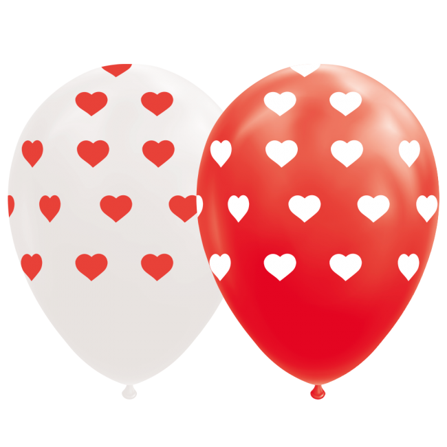 8 Balloons 12" hearts red/white per 6