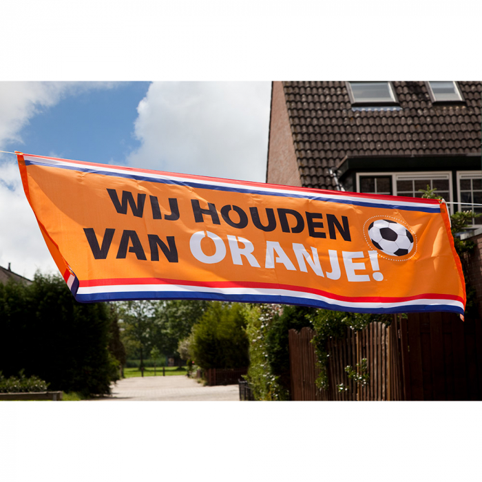 St. Polyester banner 'Wij houden van Oranje' (74 x220cm per 2
