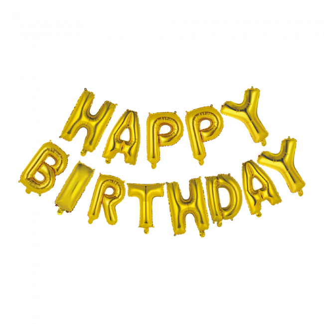 Folieballonnen  set 'Happy Birthday' goud per 6