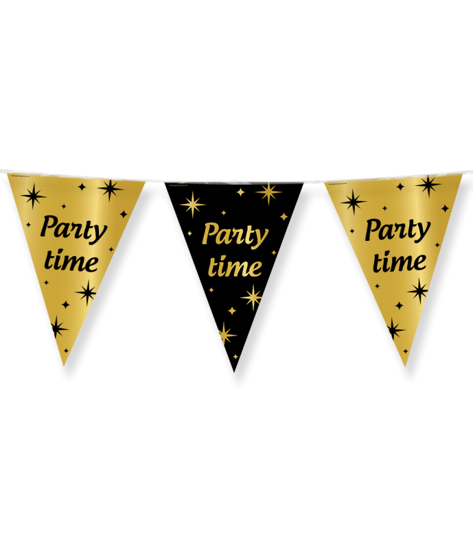 Classy Party flags foil - Party time!    Dubbelzijdig  10M per 6