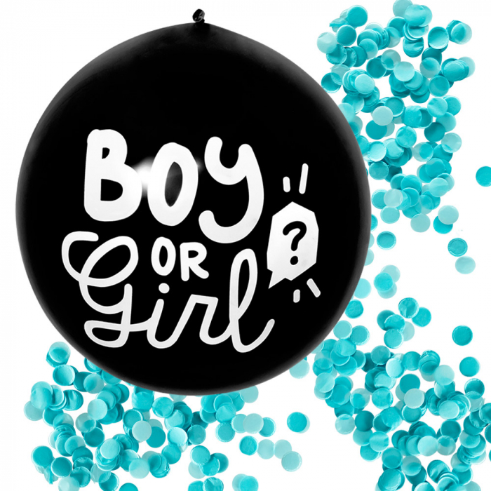 Latex confettiballon 'Boy or Girl' blauwe vulling (Ø 60 cm) per 4