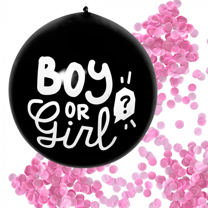 Latex confettiballon 'Boy or Girl' roze vulling (Ø 60 cm)  per 4