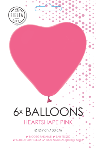 6 heartshape ballonnen 12" roze per 6