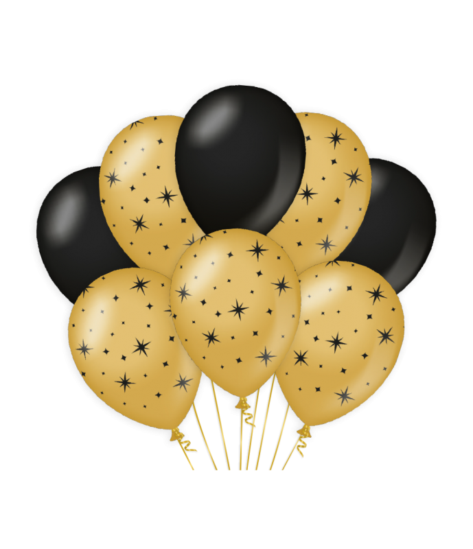 Classy party balloons Zwart/Goud per 6